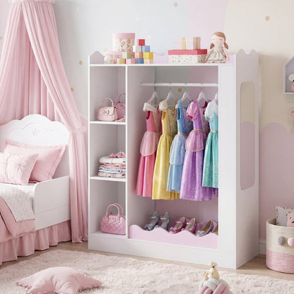 Kids Dress Up Storage with Mirrors and Open Hanging Rack for Bedroom-Pink