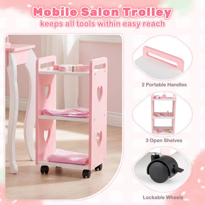 Kids Hair Salon Play Set with LED Lighted Mirror and Swivel Barber Chair-Pink