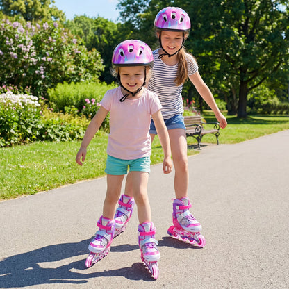 Kids Inline Skates with Full Light Up PU Wheels Adjustable Length for Beginners-Pink