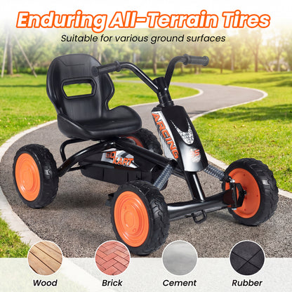 Kids Pedal Go Kart 4 Wheel with 2-Position Seat & Wear-Resistant Wheels-Black