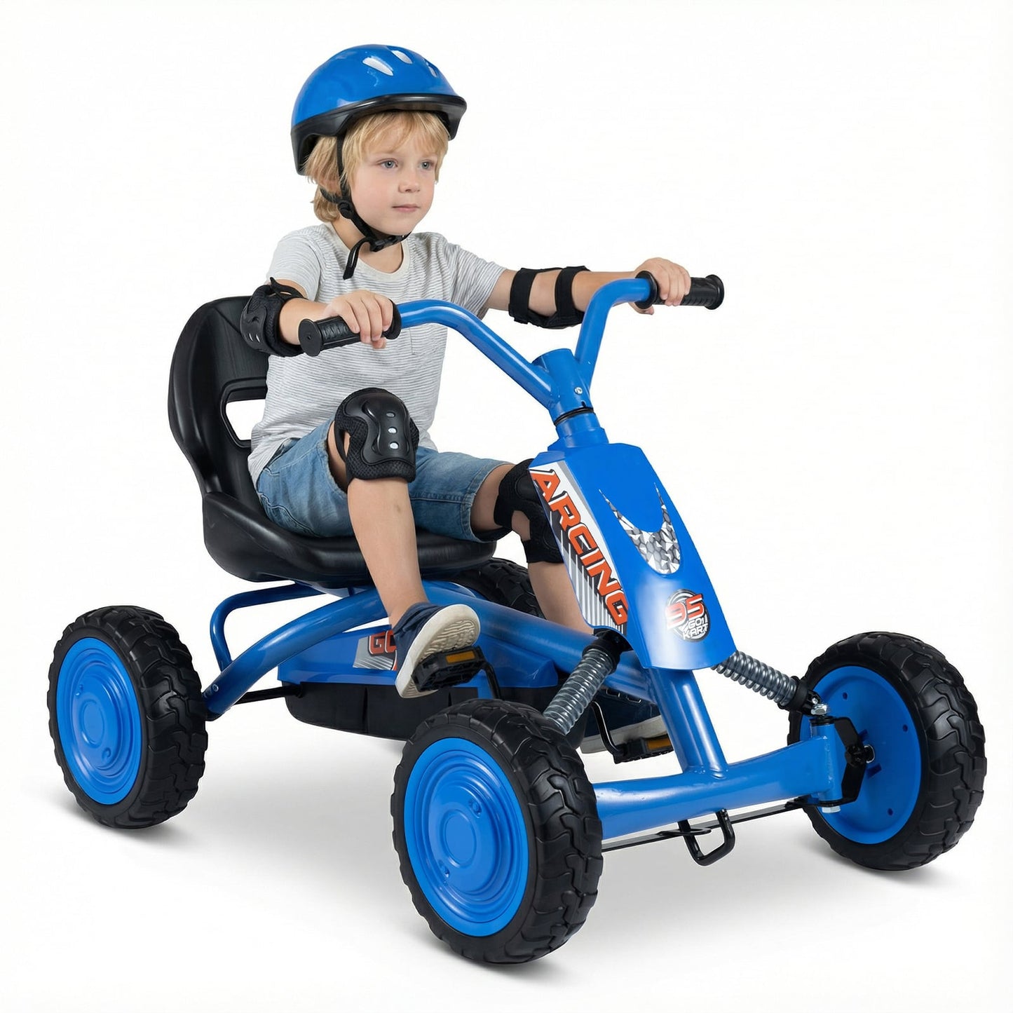 Kids Pedal Go Kart 4 Wheel with 2-Position Seat & Wear-Resistant Wheels-Navy