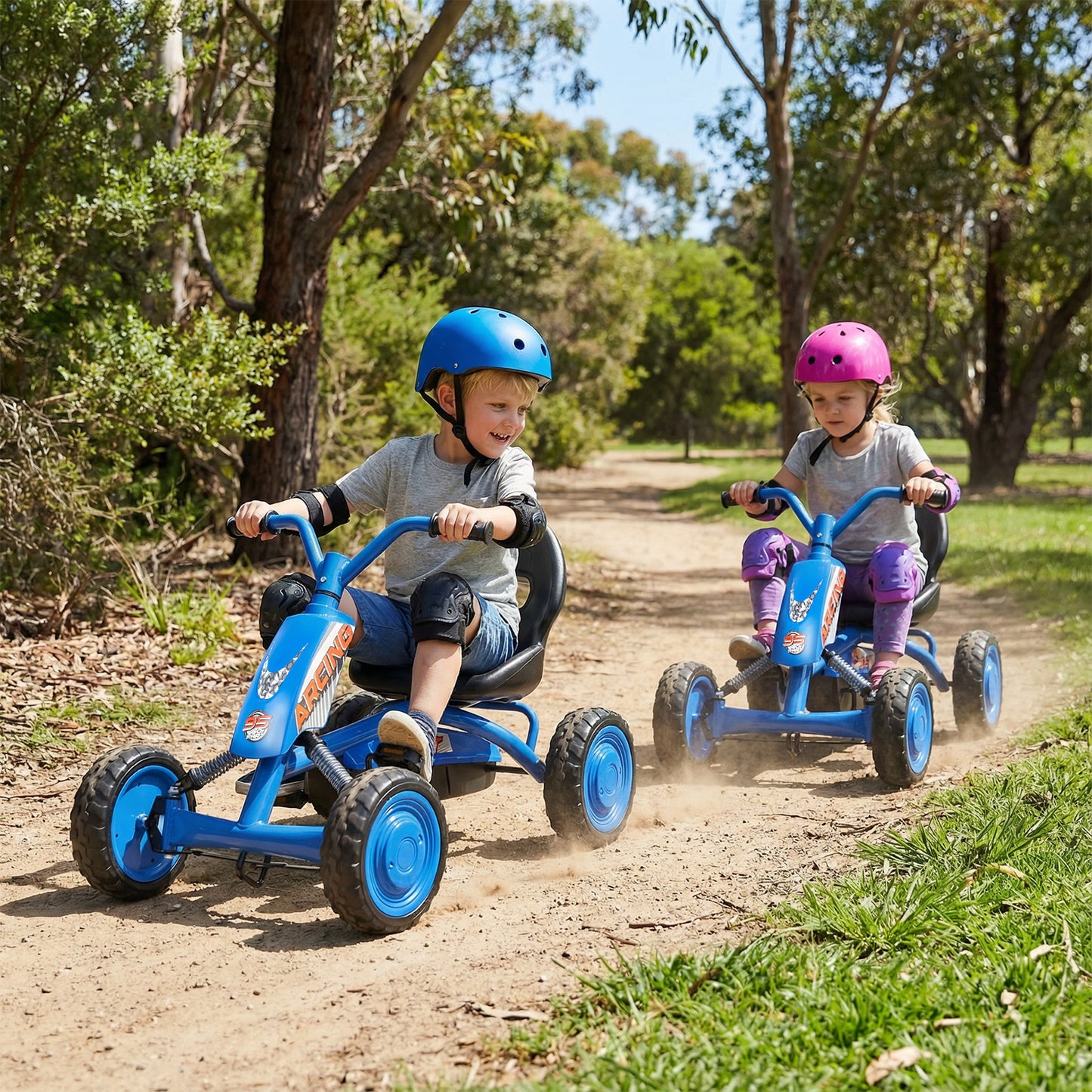 Kids Pedal Go Kart 4 Wheel with 2-Position Seat & Wear-Resistant Wheels-Navy
