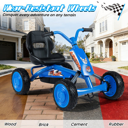 Kids Pedal Go Kart 4 Wheel with 2-Position Seat & Wear-Resistant Wheels-Navy