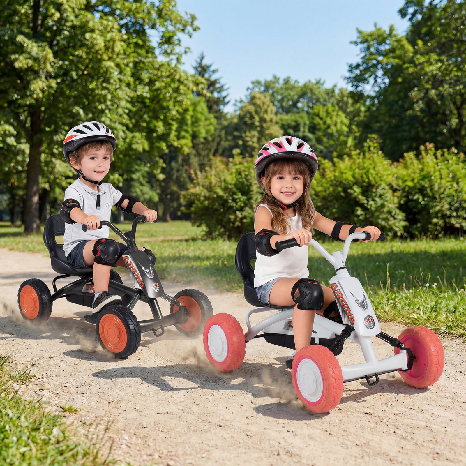 Kids Pedal Go Kart 4 Wheel with 2-Position Seat & Wear-Resistant Wheels-White