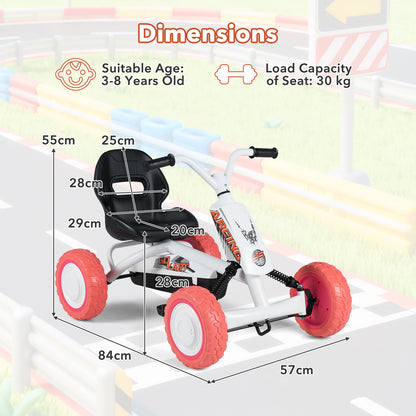 Kids Pedal Go Kart 4 Wheel with 2-Position Seat & Wear-Resistant Wheels-White
