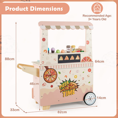 Kids Pizza Food Truck Wooden Pretend Play Snack Cart with Oven-Pink