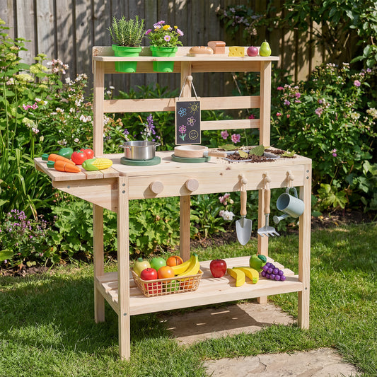 Kids Play Kitchen Set Wooden Kitchen Playset with Stoves-Natural