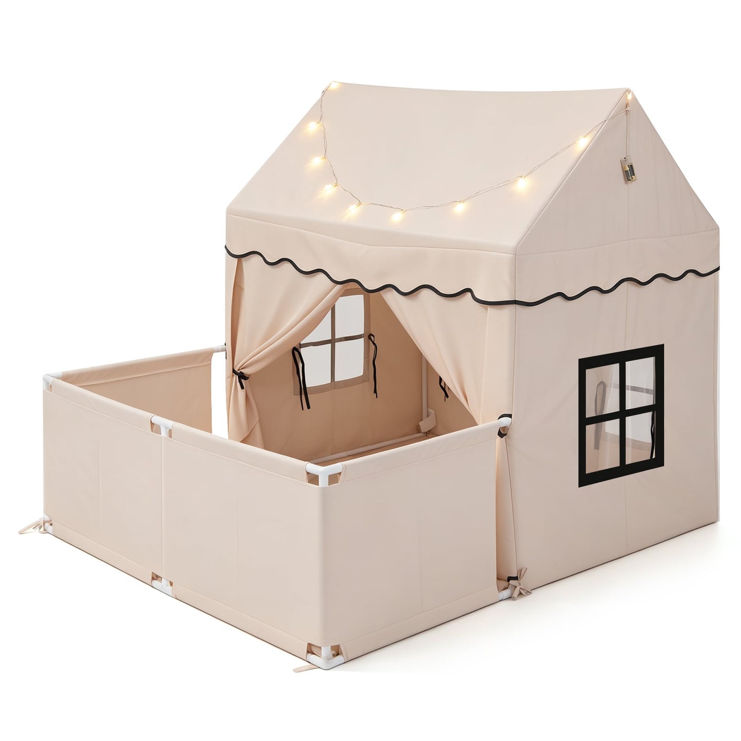 Kids Play Tent with Detachable Playpen and Star Lights-Beige