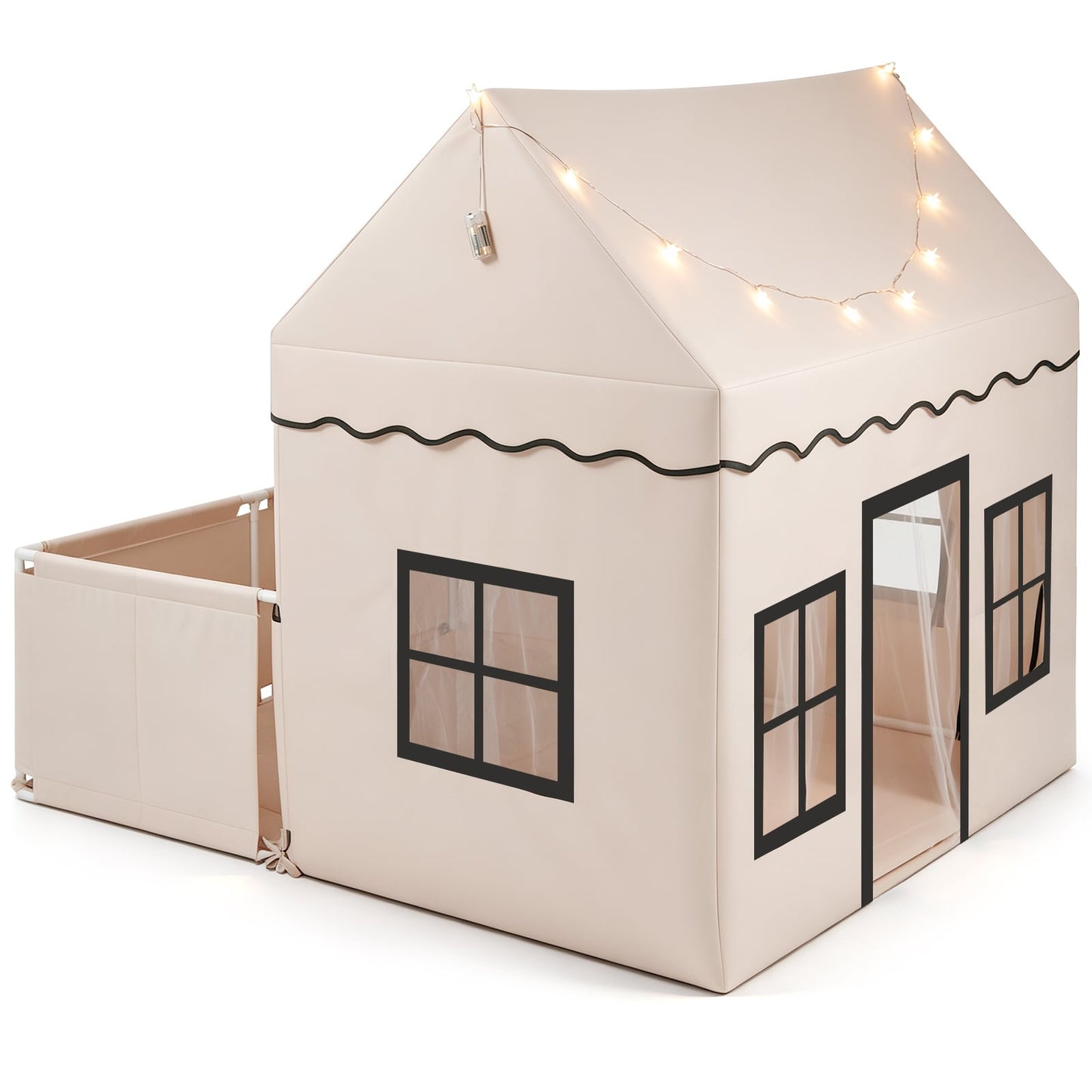 Kids Play Tent with Detachable Playpen and Star Lights-Beige