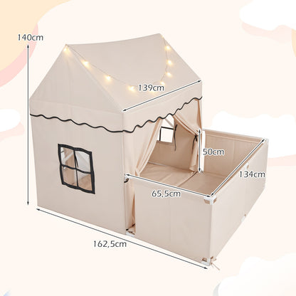 Kids Play Tent with Detachable Playpen and Star Lights-Beige