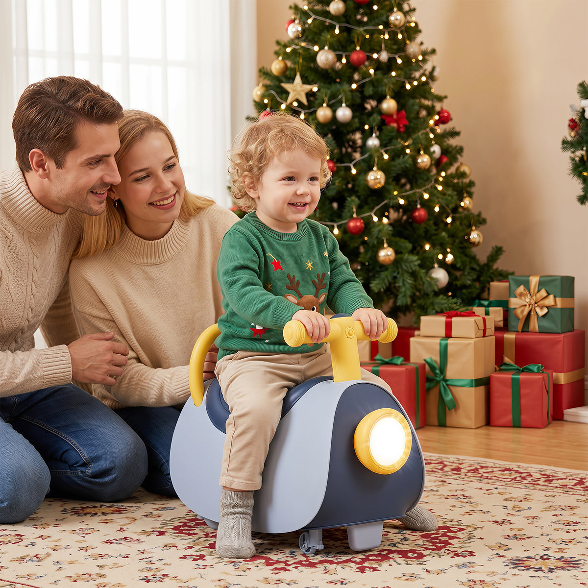 Kids Ride On Push Car with Headlight and Music for Kids 3+-Blue
