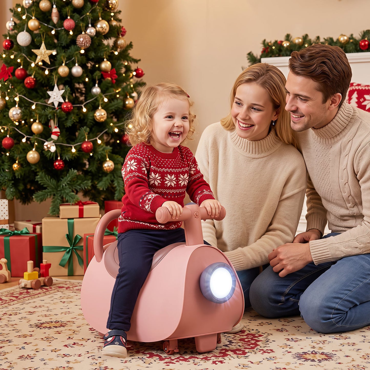 Kids Ride On Push Car with Headlight and Music for Kids 3+-Pink