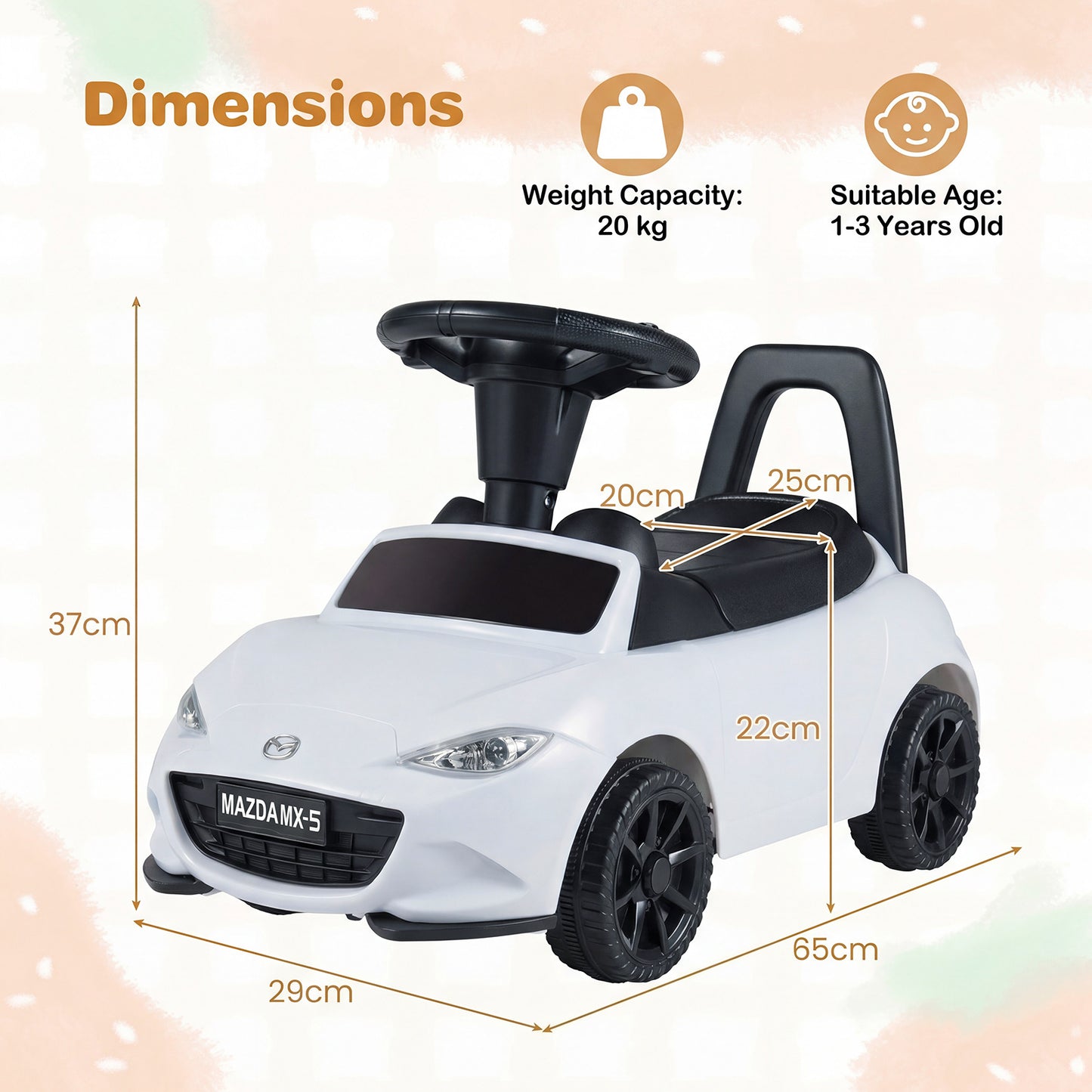 Kids Ride On Sliding Toy Mazda Licensed with Under-Seat Storage for Toddlers-White