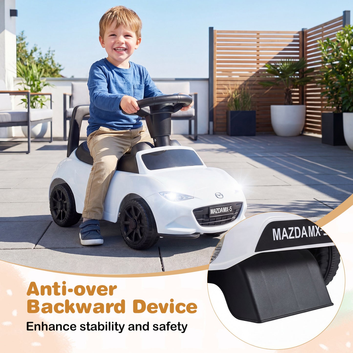 Kids Ride On Sliding Toy Mazda Licensed with Under-Seat Storage for Toddlers-White