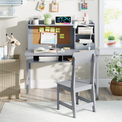 Kids Study Desk and Chair Set Wooden Students Writing Table-Grey