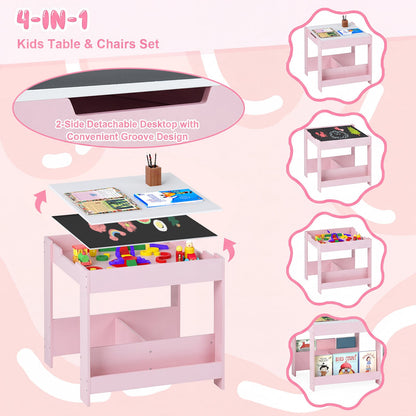 Kids Table and Chairs Set Toddler Wooden Activity Desk-Pink