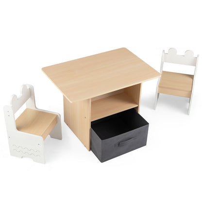 Kids Table and Chairs Set Wooden Toddler Activity Table Set with 2 Open Compartments-White