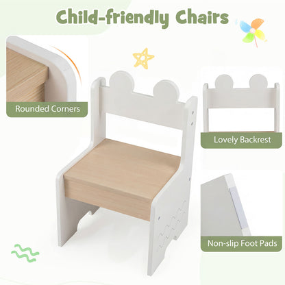 Kids Table and Chairs Set Wooden Toddler Activity Table Set with 2 Open Compartments-White