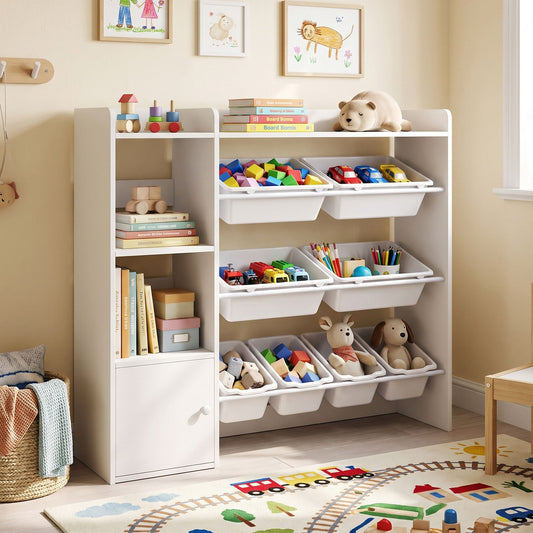 Kids Toy Storage Organizer with 8 Removable Bins and Cabinet for Toddler-White