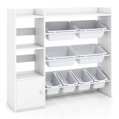 Kids Toy Storage Organizer with 8 Removable Bins and Cabinet for Toddler-White