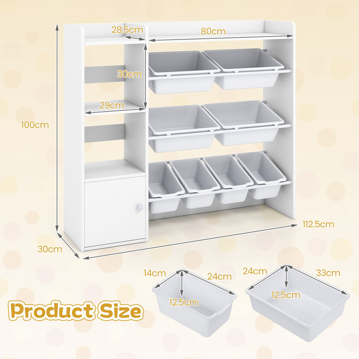 Kids Toy Storage Organizer with 8 Removable Bins and Cabinet for Toddler-White