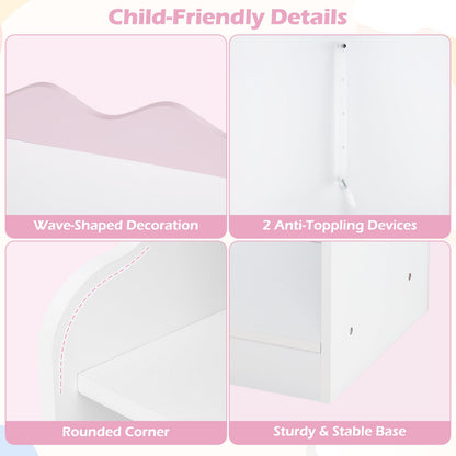 Kids Toy Storage Organizer with Clothing Rack 6 Cubes and Movable Drawer-Pink