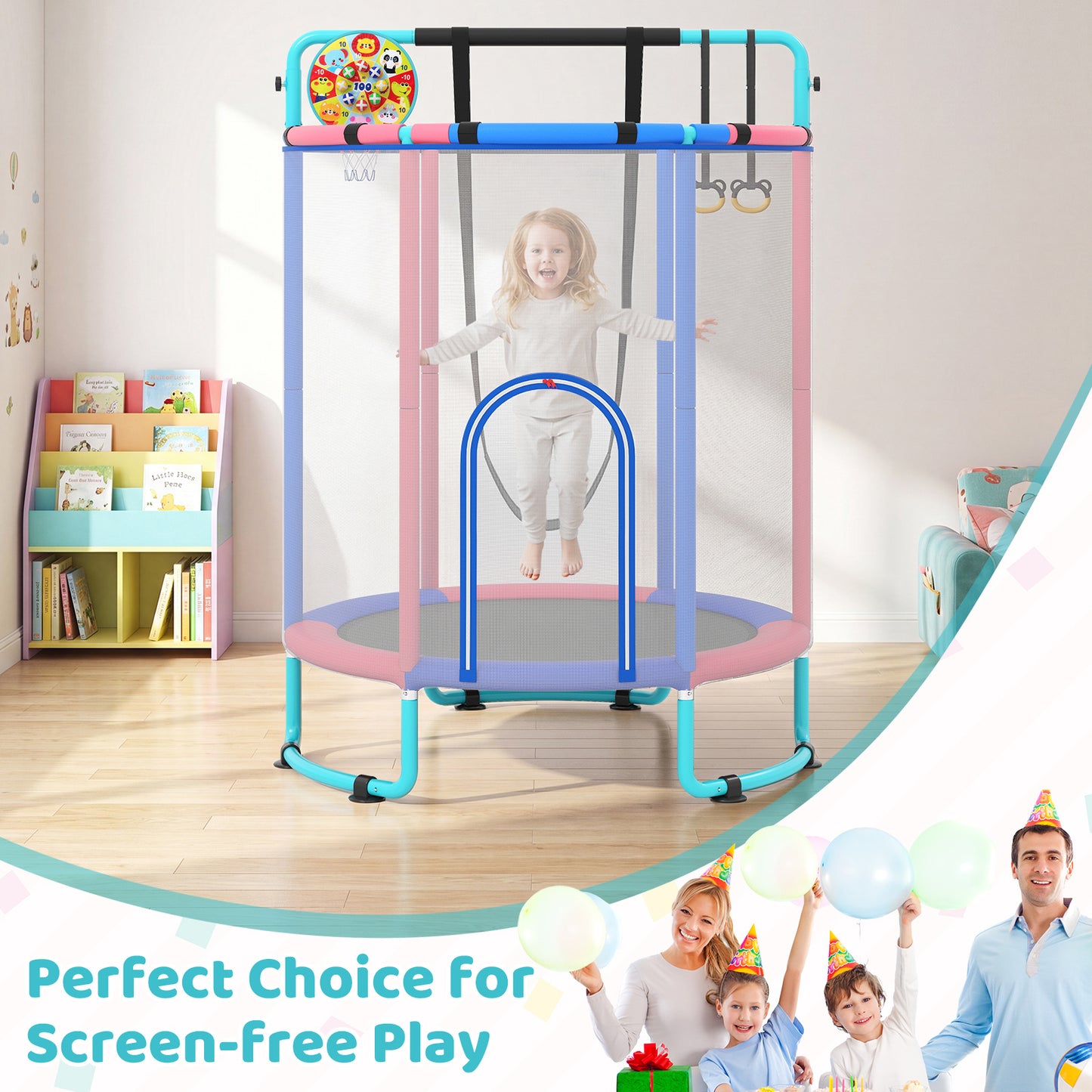 Kids Trampoline with Safety Net for Indoor and Outdoor Use-Blue