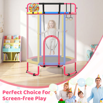 Kids Trampoline with Safety Net for Indoor and Outdoor Use-Multicolor