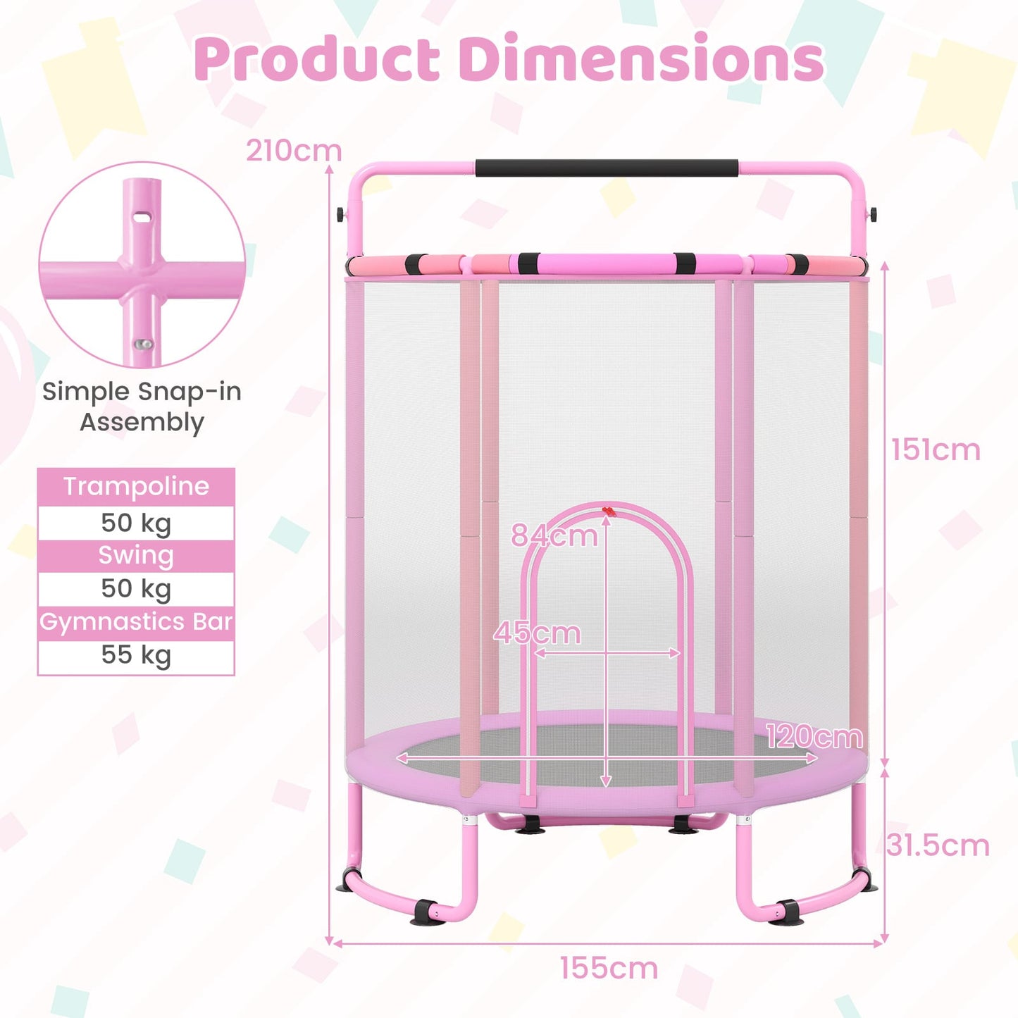 Kids Trampoline with Safety Net for Indoor and Outdoor Use-Purple