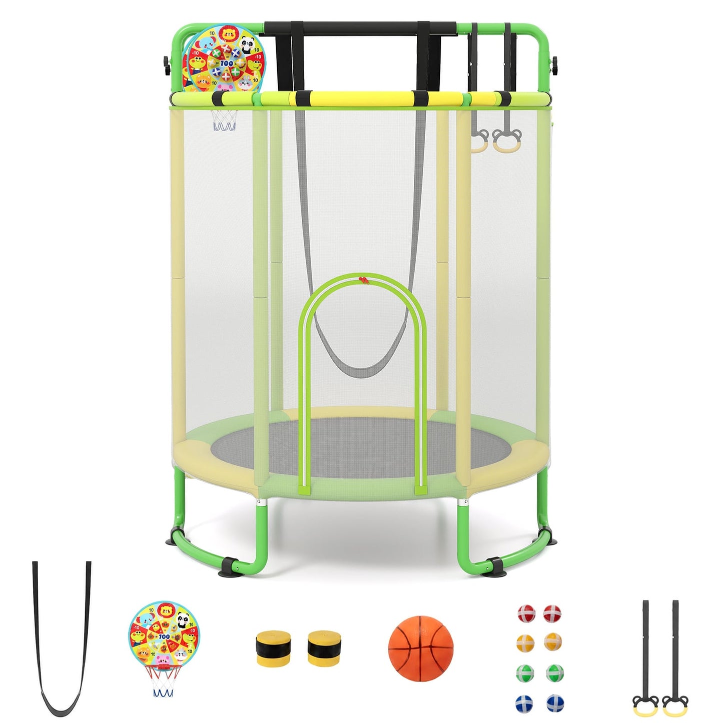 Kids Trampoline with Safety Net for Indoor and Outdoor Use-Yellow and Green