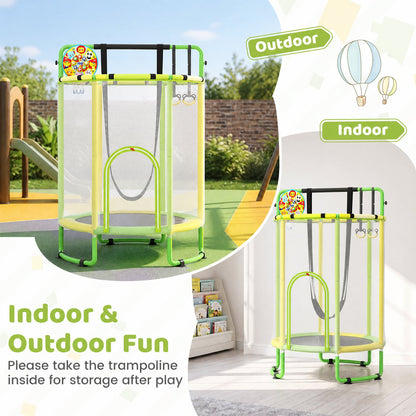 Kids Trampoline with Safety Net for Indoor and Outdoor Use-Yellow and Green