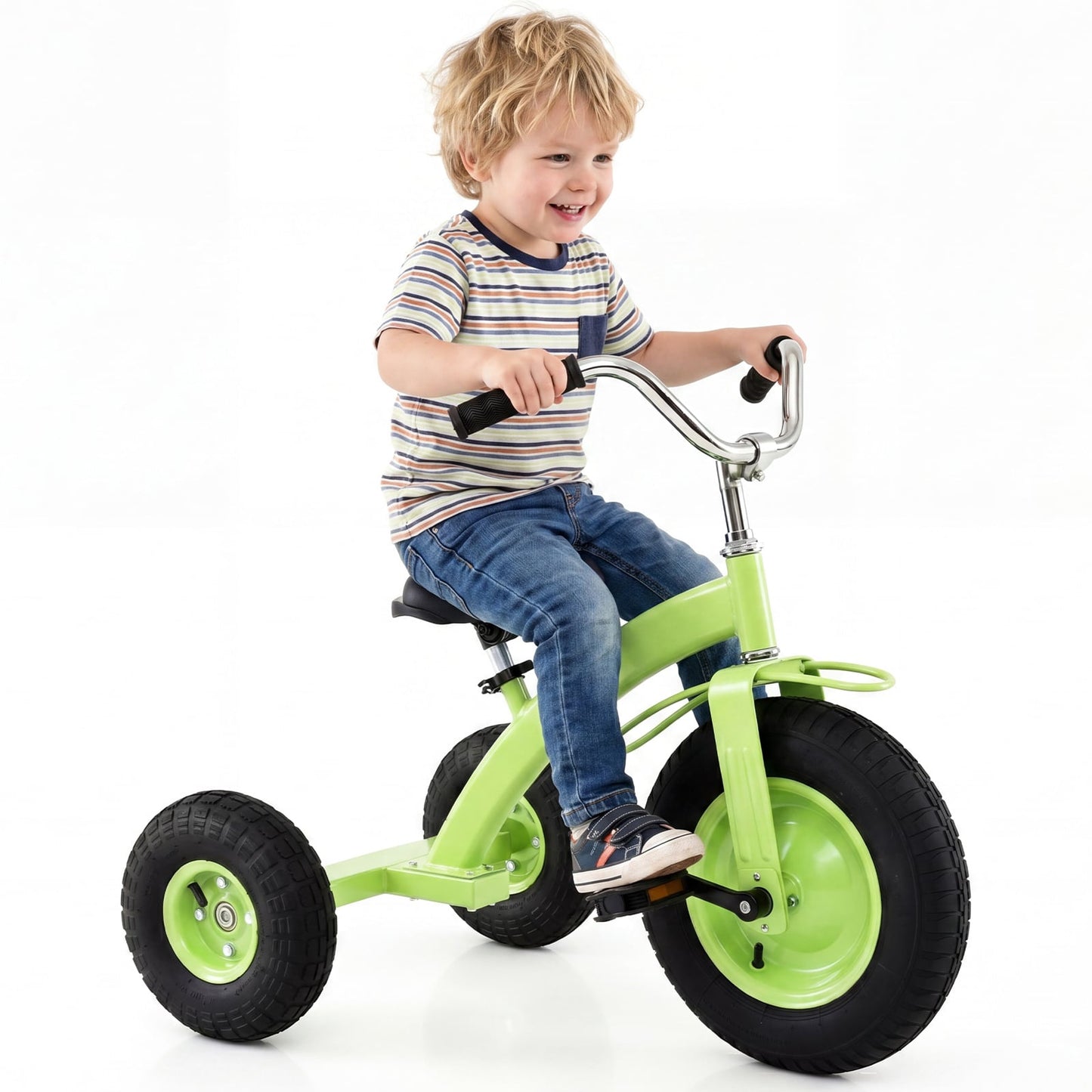Kids Tricycle with Inflatable Tires and Adjustable Handlebar for Ages 3+Green
