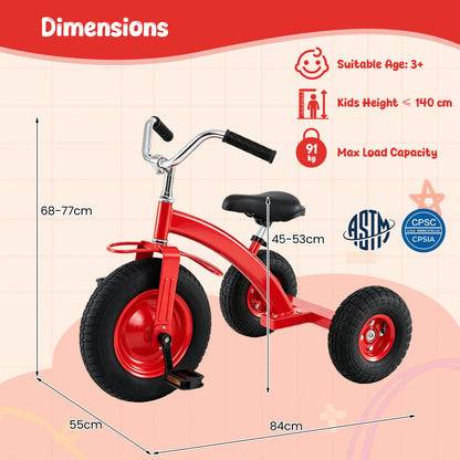 Kids Tricycle with Inflatable Tires and Adjustable Handlebar for Ages 3+-Red