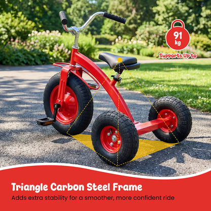 Kids Tricycle with Inflatable Tires and Adjustable Handlebar for Ages 3+-Red