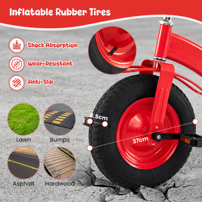 Kids Tricycle with Inflatable Tires and Adjustable Handlebar for Ages 3+-Red