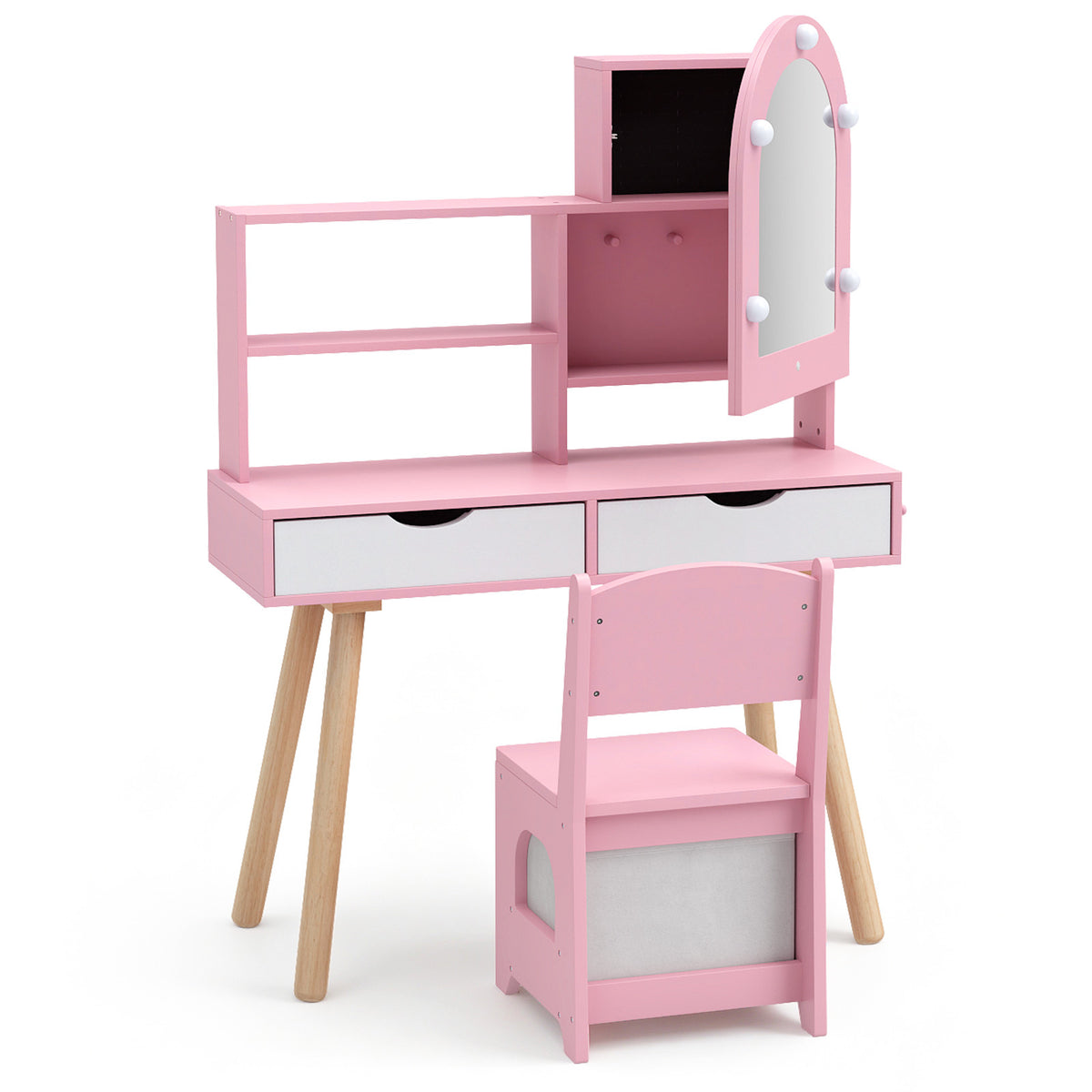 Kids Vanity Pretend Makeup Dressing Desk with Drawers-Pink