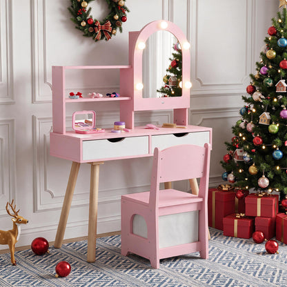 Kids Vanity Pretend Makeup Dressing Desk with Drawers-Pink