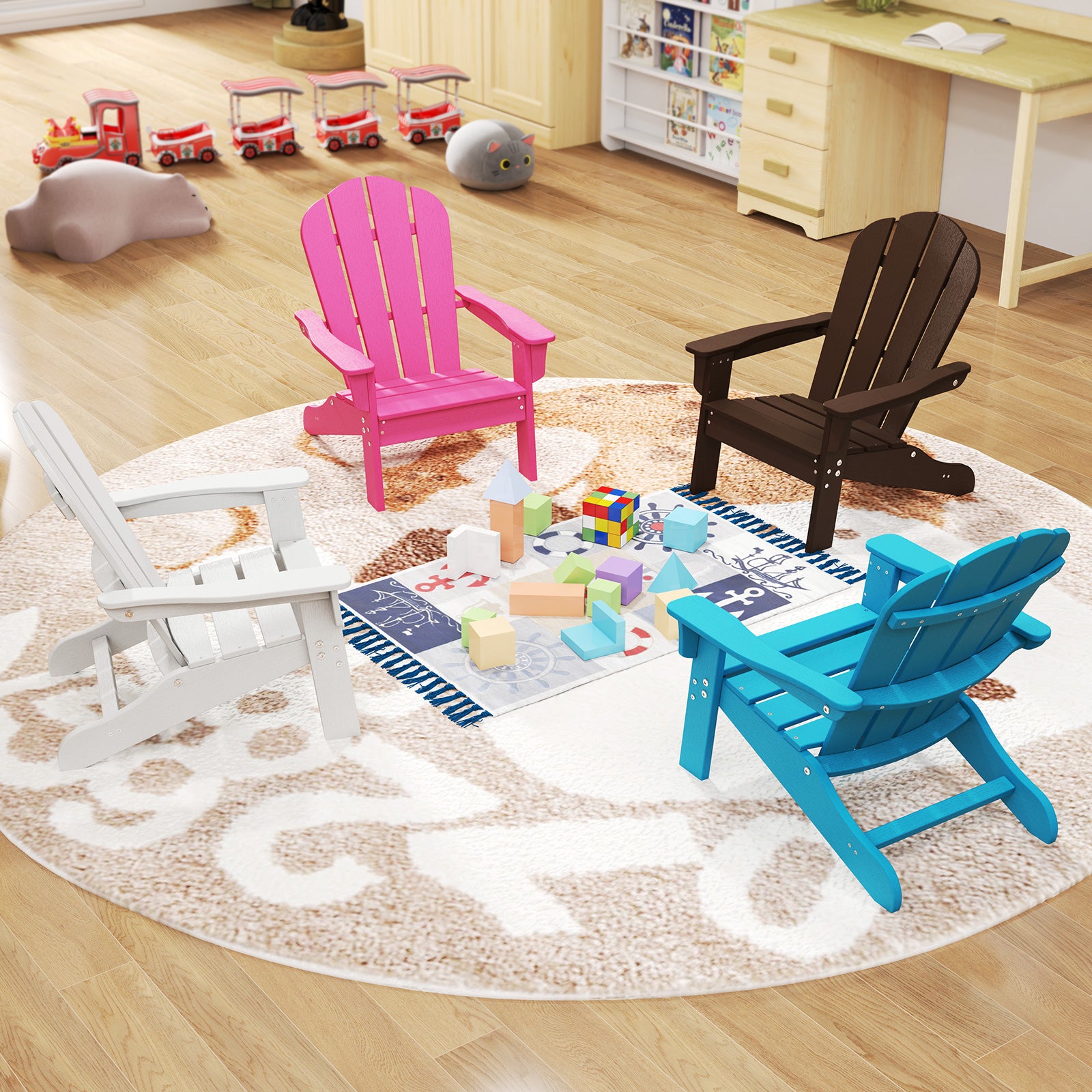 Kids Adirondack Chair All-Weather HDPE Toddler Lawn Chair-Brown