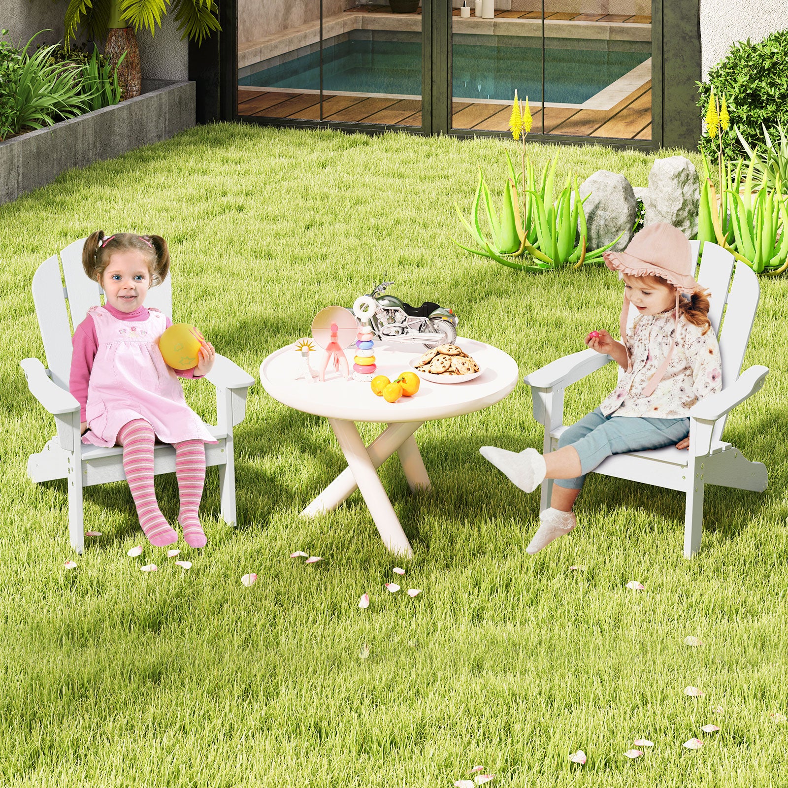 Kids Adirondack Chair All-Weather HDPE Toddler Lawn Chair-White