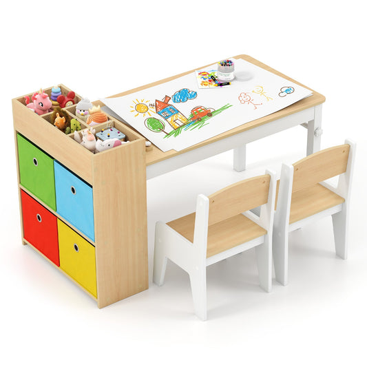 Kids Art Table and Chairs Set with Paper Roll and Storage Shelves-Colourful