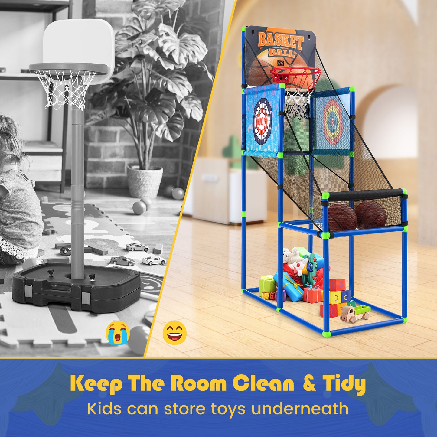 2-in-1 Kids Basketball Arcade Game with Electronic Scoreboard