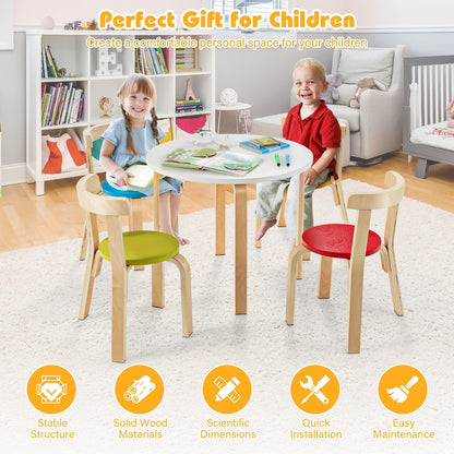 5 Pieces Kids Bentwood Curved Back Table and Chair Set-Multicolor