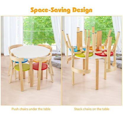 5 Pieces Kids Bentwood Curved Back Table and Chair Set-Multicolor