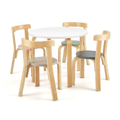 5 Pieces Kids Bentwood Curved Back Table and Chair Set-Pink &amp; Grey