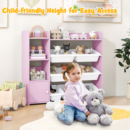 Kids Bookshelf Toy Storage Organizer with Storage Boxes and Open Shelves-Pink