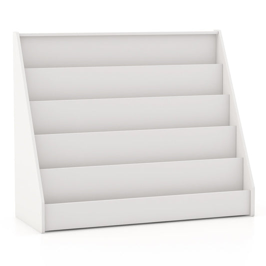 5 Tier Kids Bookshelf with Anti-Toppling Devices for Kids Room-White