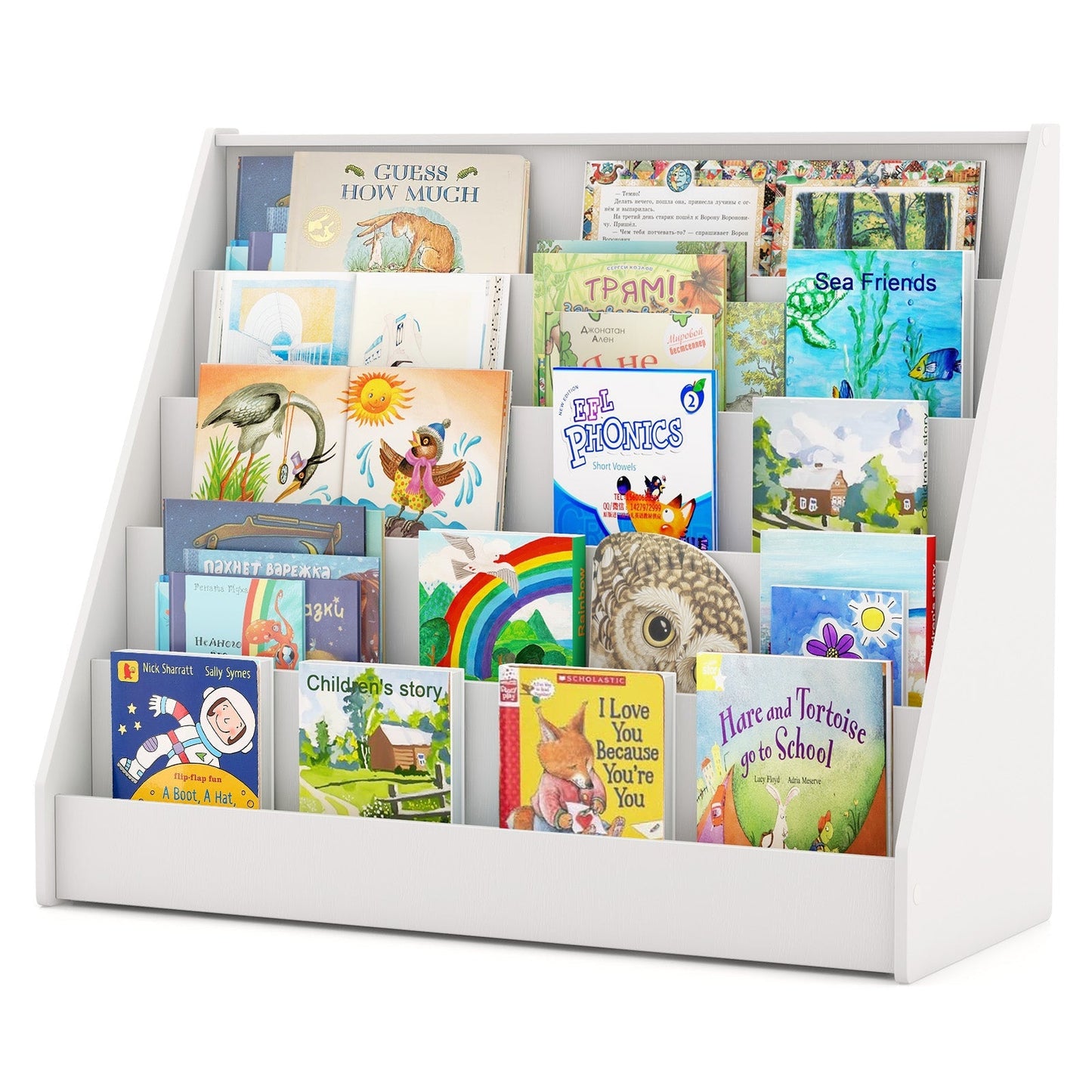 5 Tier Kids Bookshelf with Anti-Toppling Devices for Kids Room-White