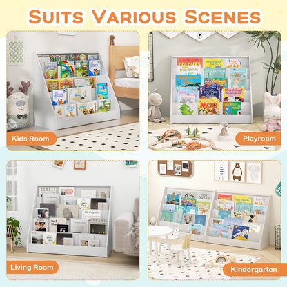 5 Tier Kids Bookshelf with Anti-Toppling Devices for Kids Room-White