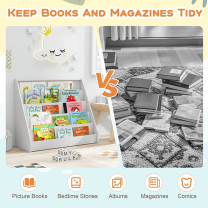 5 Tier Kids Bookshelf with Anti-Toppling Devices for Kids Room-White