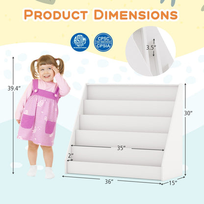5 Tier Kids Bookshelf with Anti-Toppling Devices for Kids Room-White